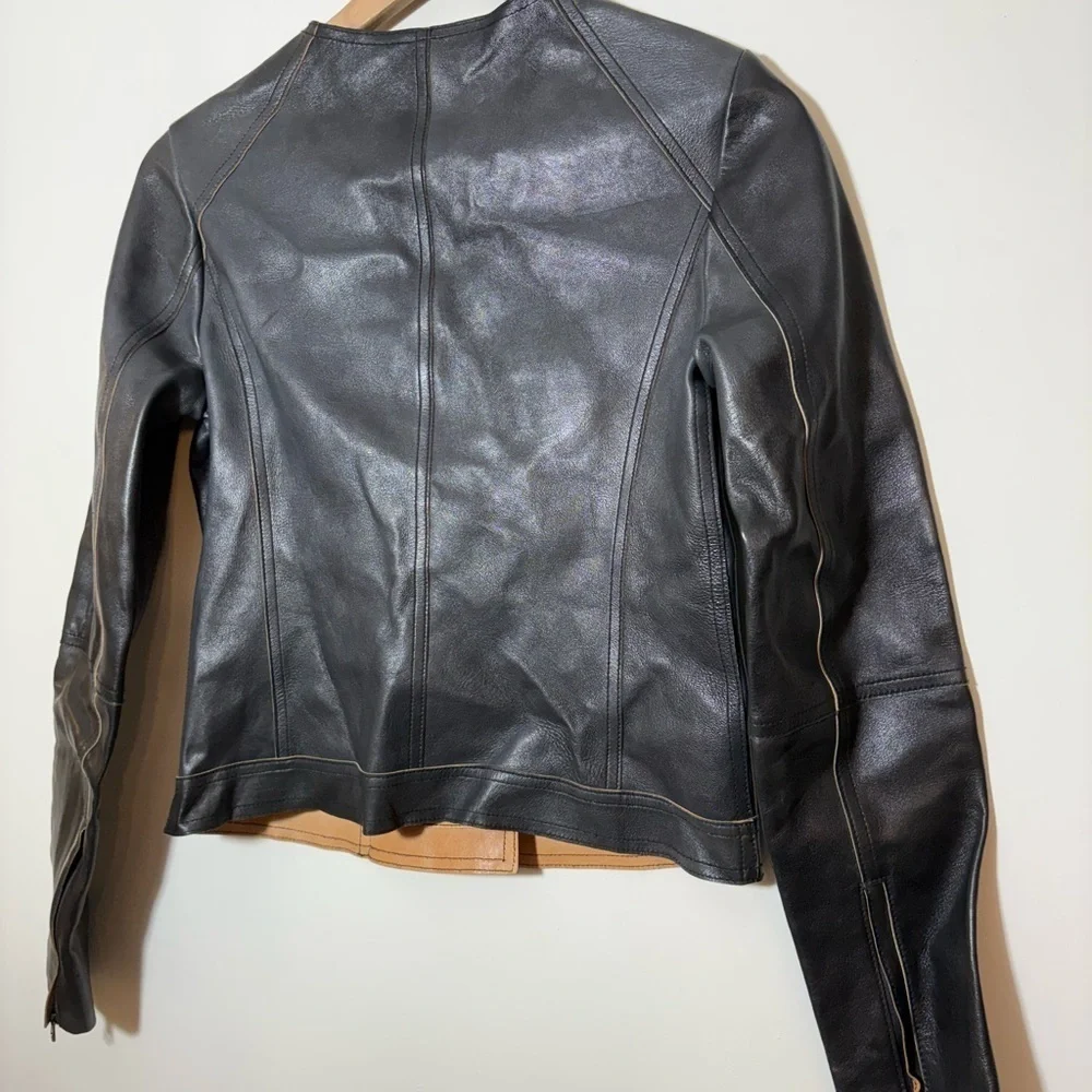 $995 Vince Black Zip Cross Front Leather Jacket Sz XS